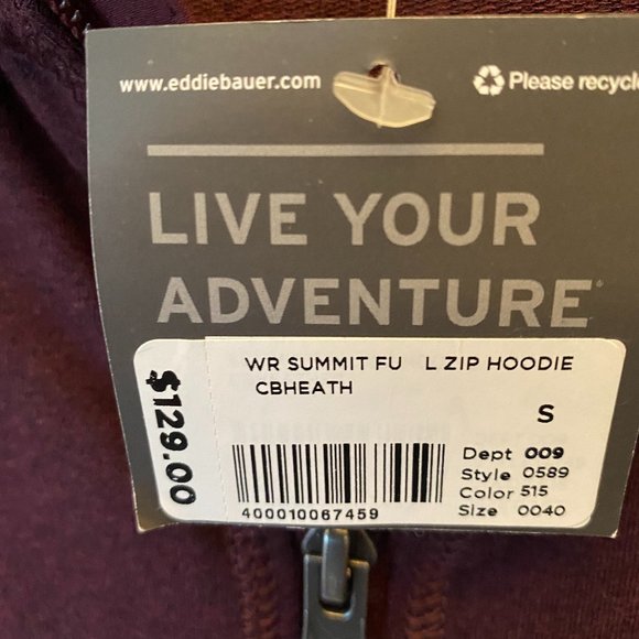 EDDIE BAUER ZIP UP HOODIE (SZ S) (BNWT) - Picture 6 of 6